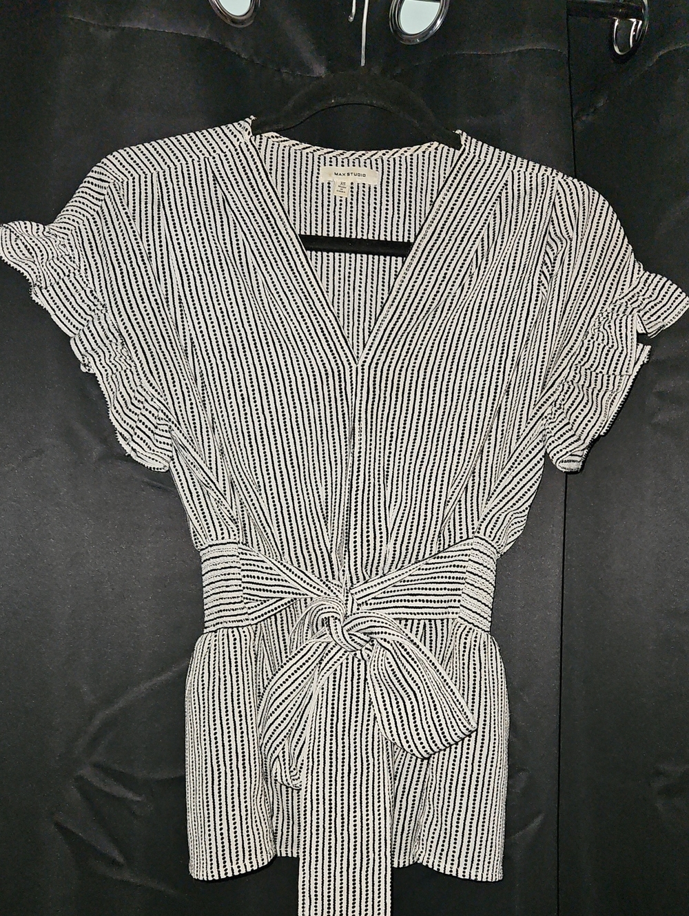 Max Studio Black & White Striped Tie-Waist Shirt